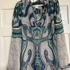 Chico's Blue and Green sheer pattern Tunic or Pop over. Size 3